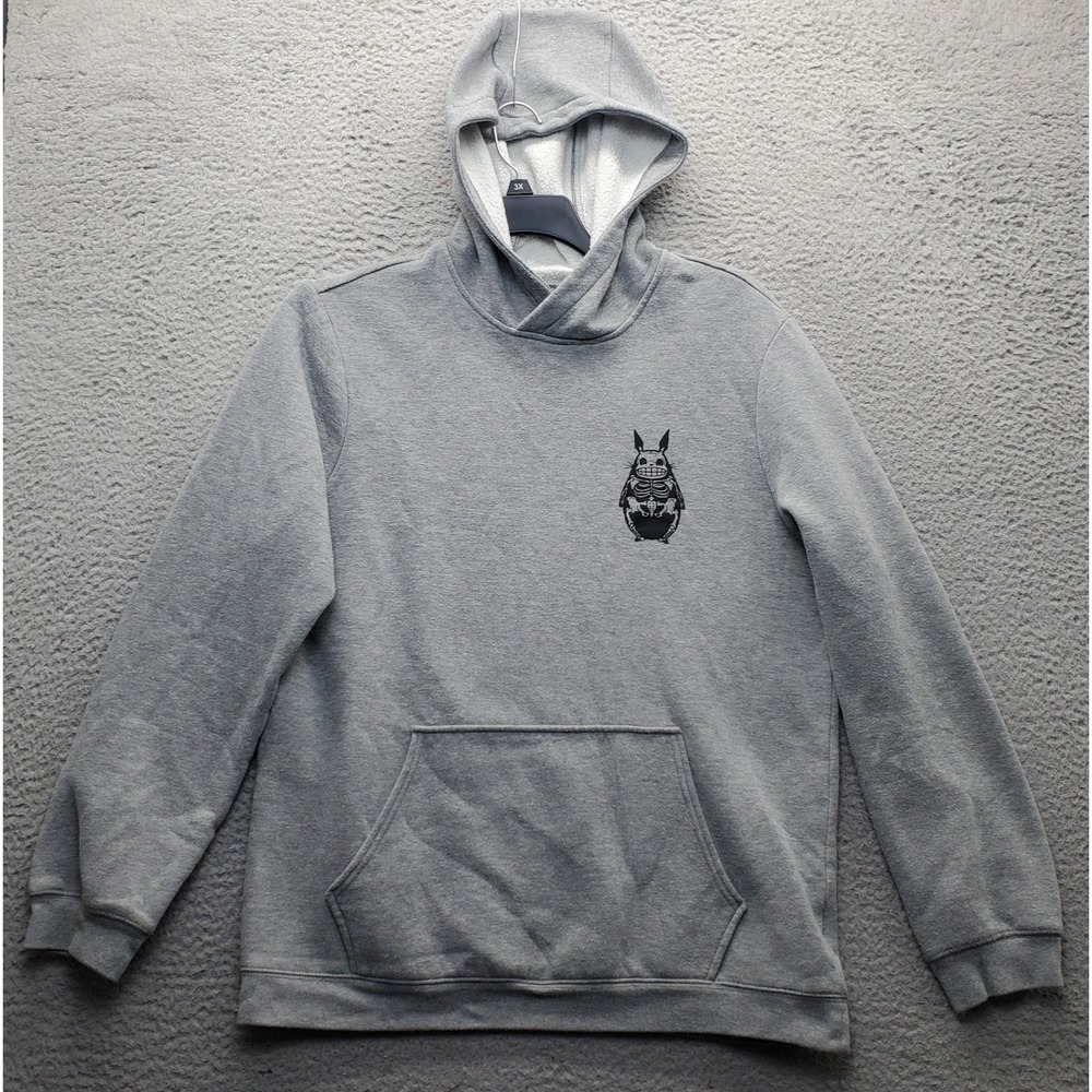 Ideology Hoodie Mens Large Gray Totoro Skeleton Graphic Kangaroo Pocket Pullover